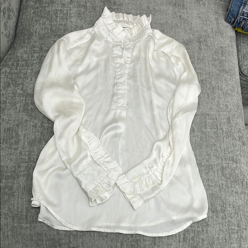 Silk White Ruffled Women's Top